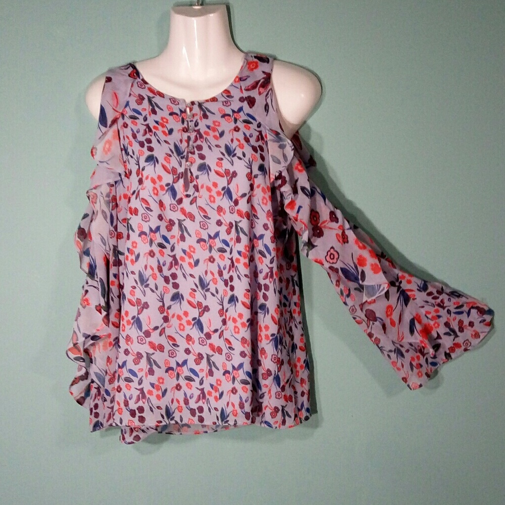 Emma & Olivia Cold Shoulder Ruffled Sleeve Blouse Size S